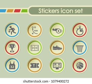 basketball simple vector icons on round stickers