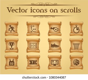 basketball simple vector icons on ancient scrolls