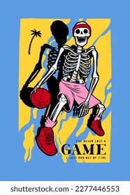 Basketball skeleton. Basketball vintage typography silkscreen t-shirt print vector illustration.