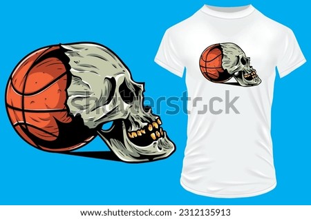 Basketball and skull with golden teeth merged creatively. Vector illustration for tshirt, hoodie, website, print, application, logo, clip art, poster and print on demand merchandise.