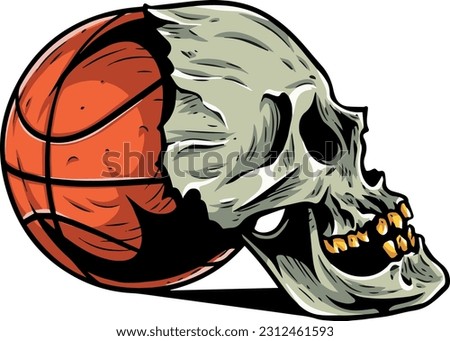 Basketball and skull with golden teeth merged creatively. Vector illustration for tshirt, hoodie, website, print, application, logo, clip art, poster and print on demand merchandise.