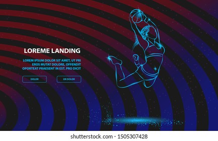 Basketball Slam dunk by Basketball Girl Player. Vector Sport Background for Landing Page Template.