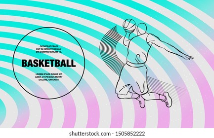 Basketball Slam dunk by Basketball Player. Vector outline of Basketball player sport illustration.