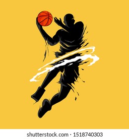 basketball slam dunk flame silhouette player