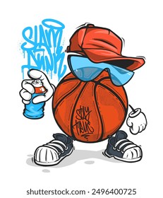 Basketball slam dunk t-shirt print design. Spray graffiti street art.