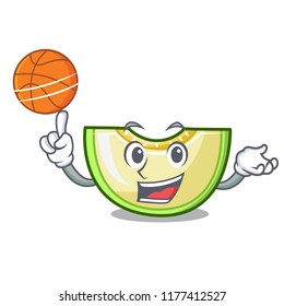 With basketball slice of melon isolated on cartoon