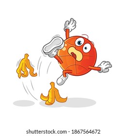 basketball slipped on banana character. cartoon mascot vector