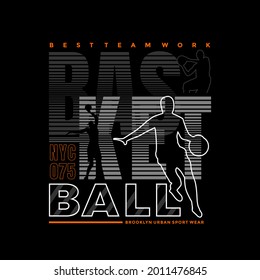 basketball slogan print design with basketball player drawing.
