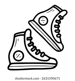 Tênis de basquete Mão desenhado ilustração doodle. Calçado. Equipamento desportivo. Pés do jogador uniforme. Bola de sapatos de jogo. Elemento de arte vetorial.