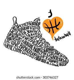 Basketball Sneakers Lettering I Love Basketball ,lettering Shoes