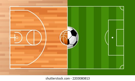 Basketball and soccer court and field illustration vector