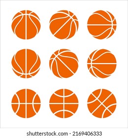 Basketball in solid orange color with no strokes. Isolated elements on white background. Set of sport icons, flat vector illustration