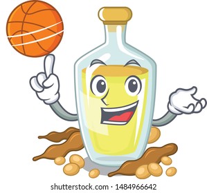 With basketball soybean oil put in cartoon bottle