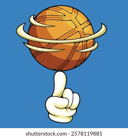 Basketball spinning on finger cartoon illustration style