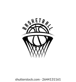 Basketball sport, ball and basket 