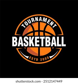 basketball sport club team logo tournament competition design emblem badge vector illustration template with ball shield icon on black background
