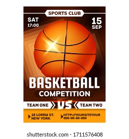 Basketball Sport Competition Flyer Banner Vector. Playing Ball On National Basketball Match Promotion Poster. Playoff Championship Event, Activity Sportive Game Concept Template Illustration