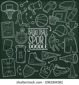 Basketball Sport Doodle Line Icon Chalkboard Sketch Hand Made Vector Art.