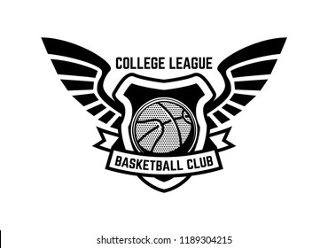 Basketball sport emblem with wings. Design element for poster, logo, label, emblem, sign, t shirt. Vector illustration