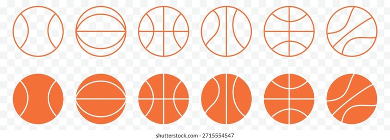 Equipamiento deportivo de baloncesto Icono sólido . Icono del Vector del logotipo del baloncesto. Línea de baloncesto arte y relleno icono conjunto de Ilustración vectorial. símbolo de línea delgada. Iconos de baloncesto Vector Colección Clipart Pack