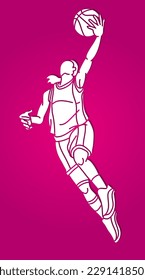 Basketball Sport Female Player Action Cartoon Graphic Vector