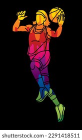 Basketball Sport Female Player Action Cartoon Graphic Vector