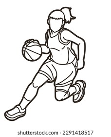 Basketball Sport Female Player Action Cartoon Graphic Vector