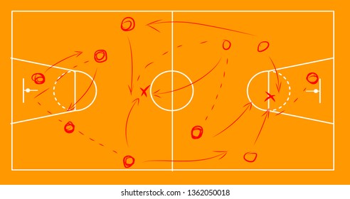 Basketball Sport Field Plan With Game Strategy Red Scheme Isolated On White