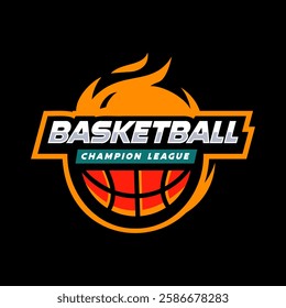 Basketball sport logo. with fire minimalist style. perfect for sportswear, basketball club t-shirt design, or basketball champion league