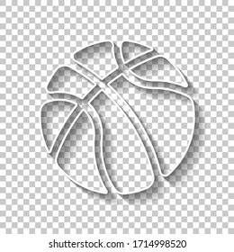 basketball, sport logo, simple ball. White outline sign with shadow on transparent background