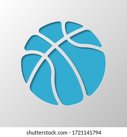 basketball, sport logo, simple ball. Paper design. Cutted symbol with shadow