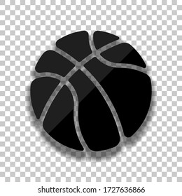 basketball, sport logo, simple ball. Black glass icon with soft shadow on transparent background