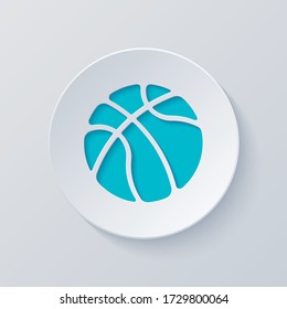 basketball, sport logo, simple ball. Cut circle with gray and blue layers. Paper style