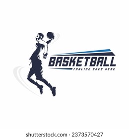 Basketball Sport Logo Vector Design, Slam Dunk Jump Style Silhouette Illustration Logo