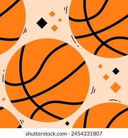 Basketball Sport Orange Fun Background Wallpaper Seamless Pattern