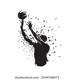 Deporte del baloncesto, baloncestista que dispara la bola, tiro del salto. silueta aislada abstracta del Vector, dibujo de la tinta