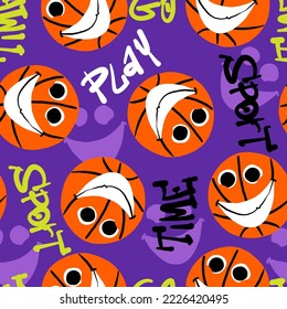 Basketball sport seamless pattern with words. 