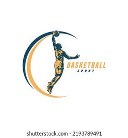 Basketball Sport Silhouette Logo Vector Template. Silhouette of a basketball player slam dunk Vector