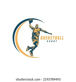 Basketball Sport Silhouette Logo Vector Template. Silhouette Of A Basketball Player Slam Dunk Vector