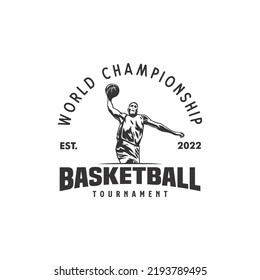 Basketball Sport Silhouette Logo Vector Template. Silhouette of a basketball player slam dunk Vector