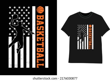 Basketball sport t shirt design with usa flag