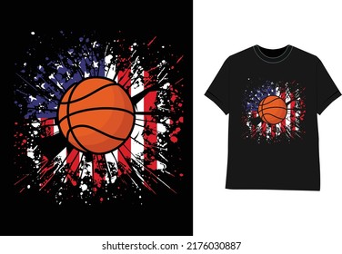 Basketball sport t shirt design with usa flag