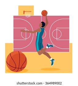 Basketball sport team concept icon flat design. Ball and game, competition play, activity recreation, championship and basket, leisure and tournament, training athletic illustration