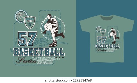 basketball sport with typography background, t-shirt design vector illustration