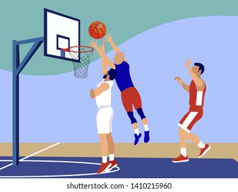 Basketball, sports game. In minimalist style Cartoon flat Vector Illustration.