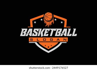 Basketball sports logo. Basketball club emblem, design template on dark background