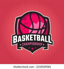 basketball sports logo design with shield vector and on light color