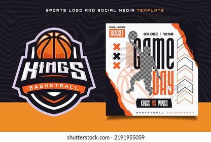 Basketball Sports Logo And Game Day Banner Flyer For Social Media Post