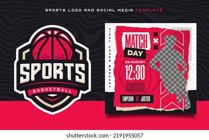 Basketball sports Logo and match day banner flyer for social media post