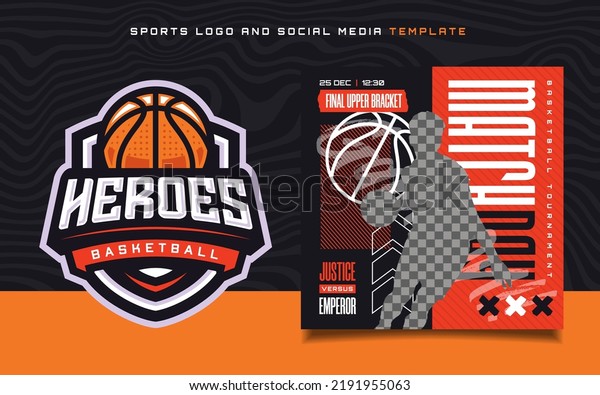 Basketball sports Logo and match day banner flyer\
for social media\
post